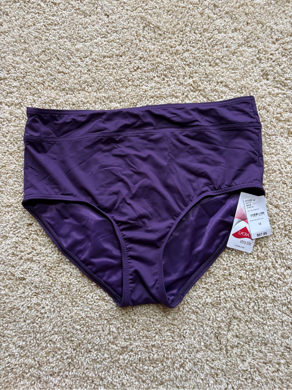 NWT Lands End High Waisted Tummy Control Swim Bottom Blackberry Purple 12